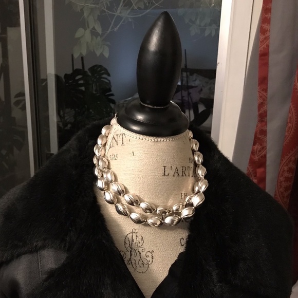 Silver Beaded Necklace w/ Magnetic Closure 37” - Picture 4 of 4